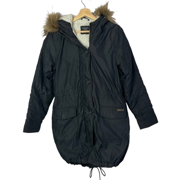 Abercrombie & Fitch Navy Blue Sherpa Lined Military Parka Jacket M - Picture 2 of 9